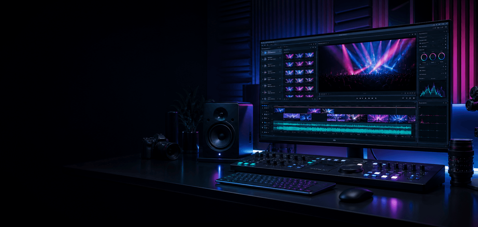 AI music video timeline with synced clips and waveform controls