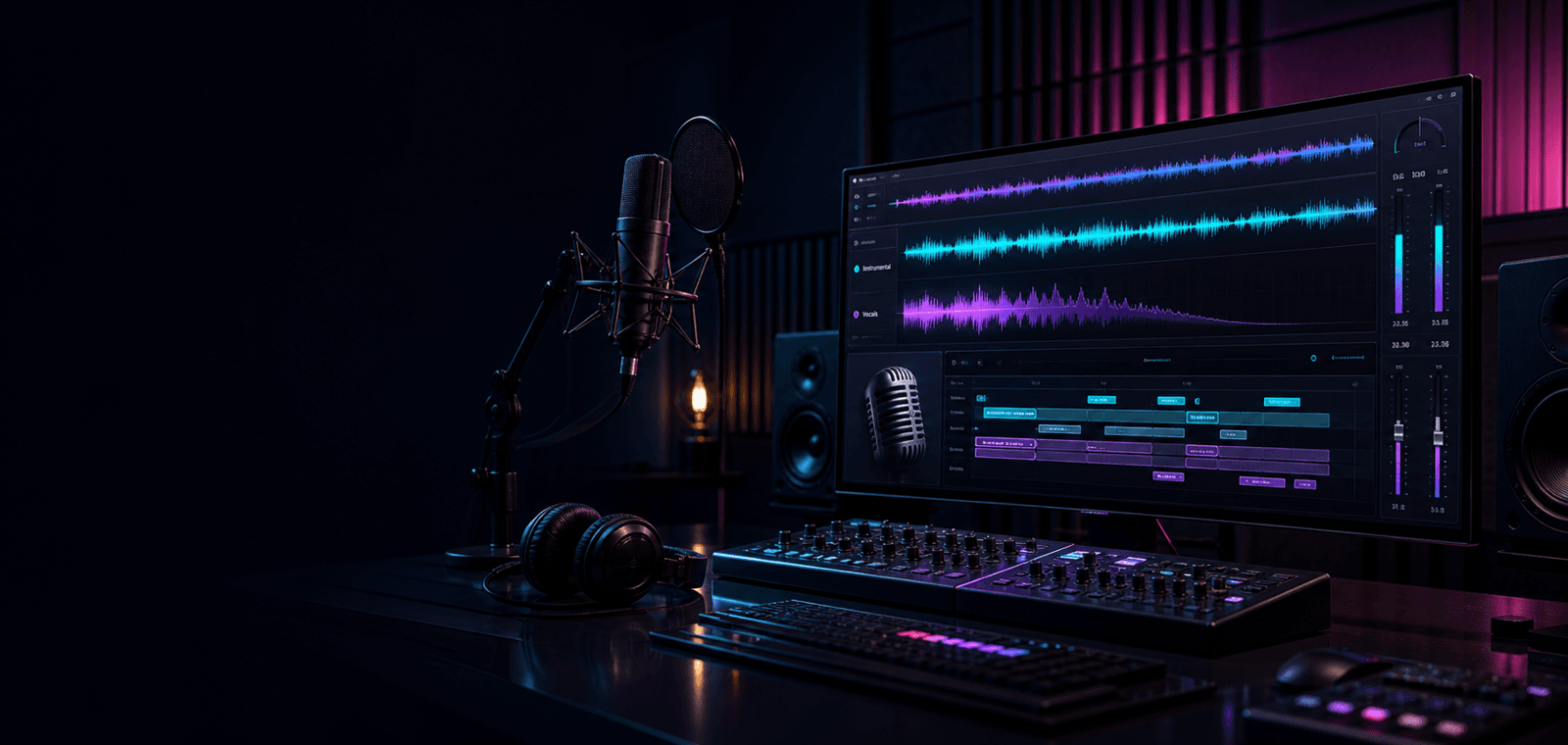 Karaoke vocal removal interface with microphone and waveform analysis