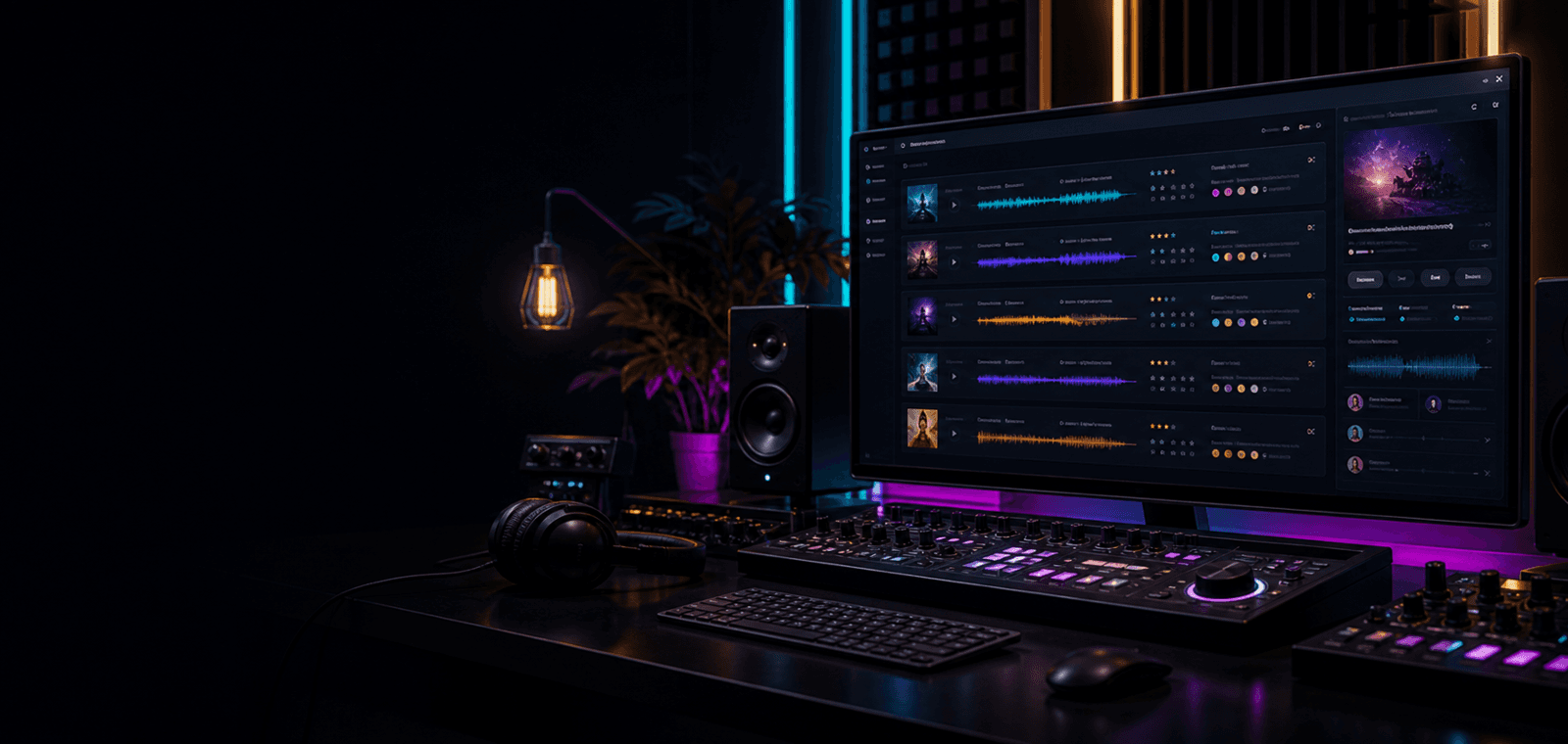 Label submission inbox with review cards and connected music metadata